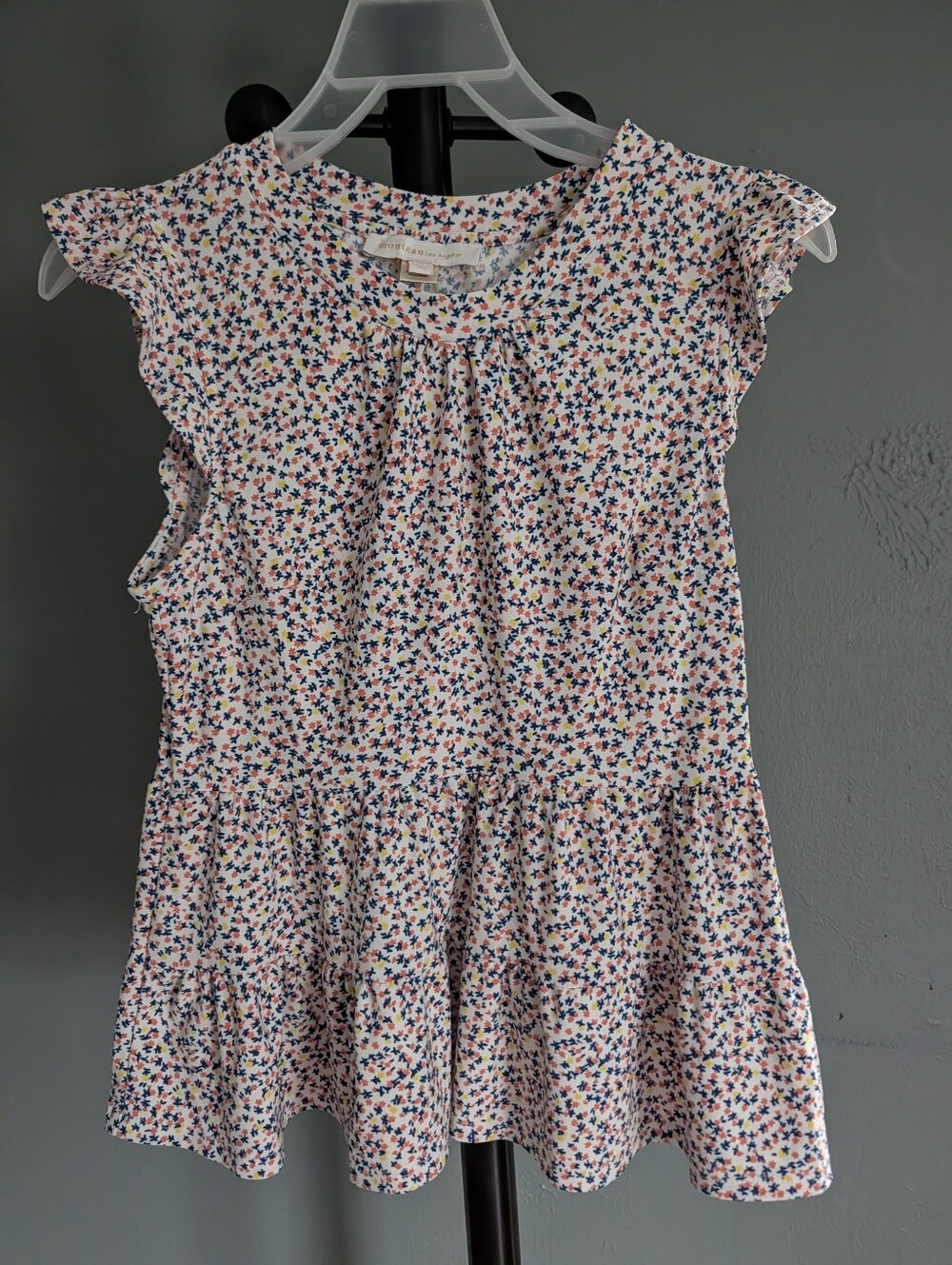 Womans Floral Ruffle Cap Blouse Multicolor
